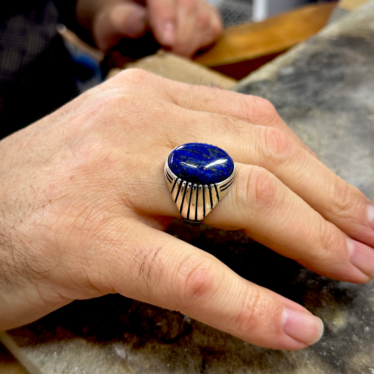 Men Handmade Natural Lapis Lazuli Stone Ring