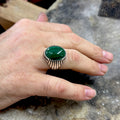 Men Silver Handmade Green Natural Malachite Stone Ring