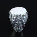 925 Men Handmade White Fire Opal Gemstone Turkish Engraved Ring