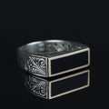 925 Sterling Silver Men’s Black Onyx Signet Ring, Rectangular Engraved Statement Ring, Turkish Handmade Jewelry