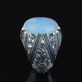 Men Handmade Rainbow Moonstone Engraved Turkish Handmade Ring