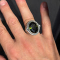 925 Silver Handmade Peridot Gemstone Ring, Engraved Green Gemstone Men Ring, Handmade Gemstone Men Ring, Floral Engraved Ring, Gift For Men