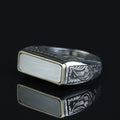 925 Sterling Silver Men’s Engraved Custom Signet Ring, Rectangular Engraved Statement Ring, Turkish Handmade Jewelry