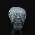 925 Silver Turkish Engraved Oval Rainbow Moonstone Ring