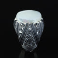 925 Sterling Silver Engraved Mother Of Pearl Gemstone Vintage Ring