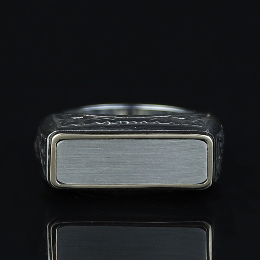 925 Sterling Silver Men’s Engraved Custom Signet Ring, Rectangular Engraved Statement Ring, Turkish Handmade Jewelry