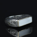 925 Sterling Silver Men’s Engraved Custom Signet Ring, Rectangular Engraved Statement Ring, Turkish Handmade Jewelry