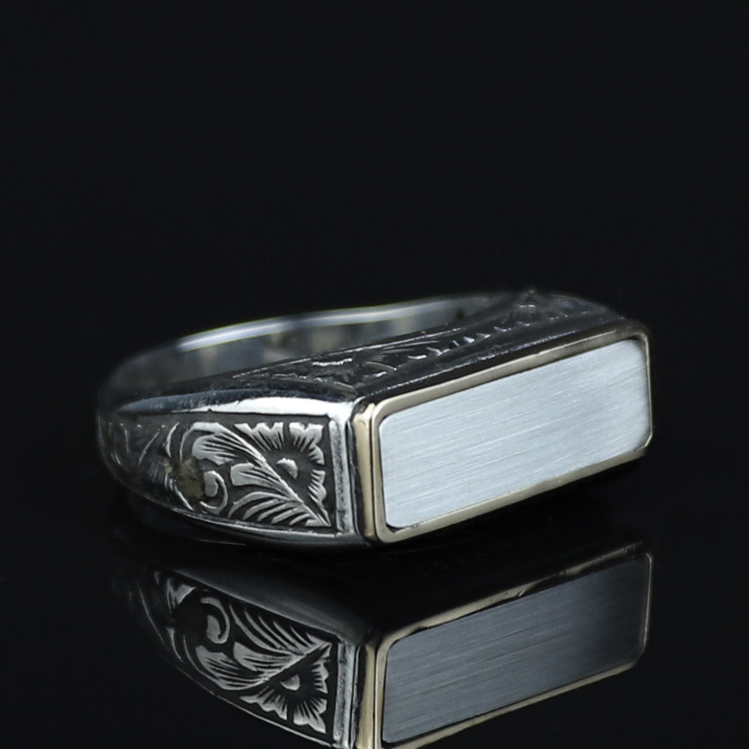 925 Sterling Silver Men’s Engraved Custom Signet Ring, Rectangular Engraved Statement Ring, Turkish Handmade Jewelry