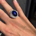 Men's Natural Sapphire Stone Ring, Oval Dark Sapphire Ring, Engraved Handmade Ring, Ottoman Style Ring, 925k Sterling Silver Handmade Ring