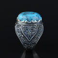 Men Handmade Hand-Engraved Blue Turquoise Gemstone Ring