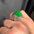 925 Silver Jade Stone Ring, Men Green Jade Stone Ottoman Ring, Handmade Engraved Jade Ring, Natural Jade Ottoman Style Ring, 925k Silver