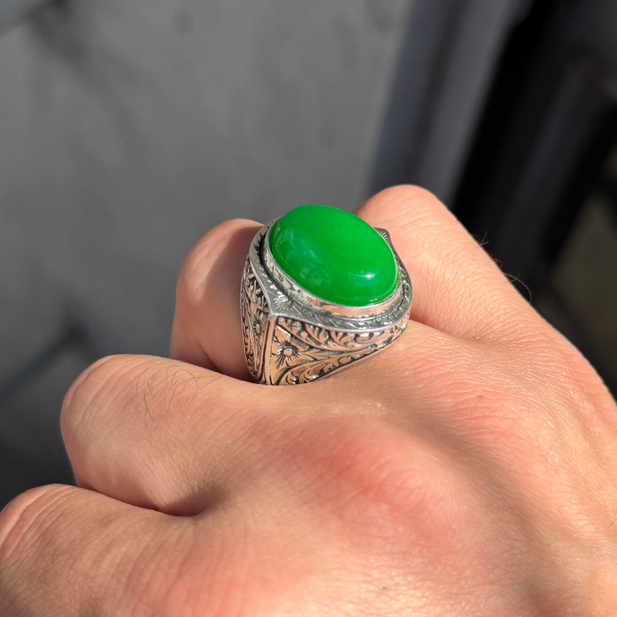925 Silver Jade Stone Ring, Men Green Jade Stone Ottoman Ring, Handmade Engraved Jade Ring, Natural Jade Ottoman Style Ring, 925k Silver