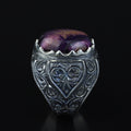 Anillo grabado a mano para hombre con piedra preciosa ojo de tigre púrpura
