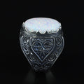 Men Handmade Natural White Opal Gemstone Engraved Ring