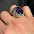 Mens Handmade Silver Amethyst Men's Ring, Purple Stone Turkish Handmade Silver Men Ring, 925k Sterling Silver Ring , Gift For Him