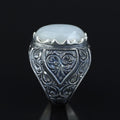 Men Handmade Natural Moonstone Gemstone Engraved Silver Ring