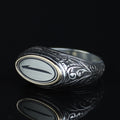 925 Sterling Silver Men’s Arabic Alif Letter Signet Ring, Vintage Engraved Oval Ring, Islamic Style Statement Ring,