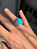 Men Engraved Silver Turquoise Ring , Handcrafted Ottoman Men Ring, Natural Gemstone Ring, 925k Sterling Silver Ring, Gift for Him