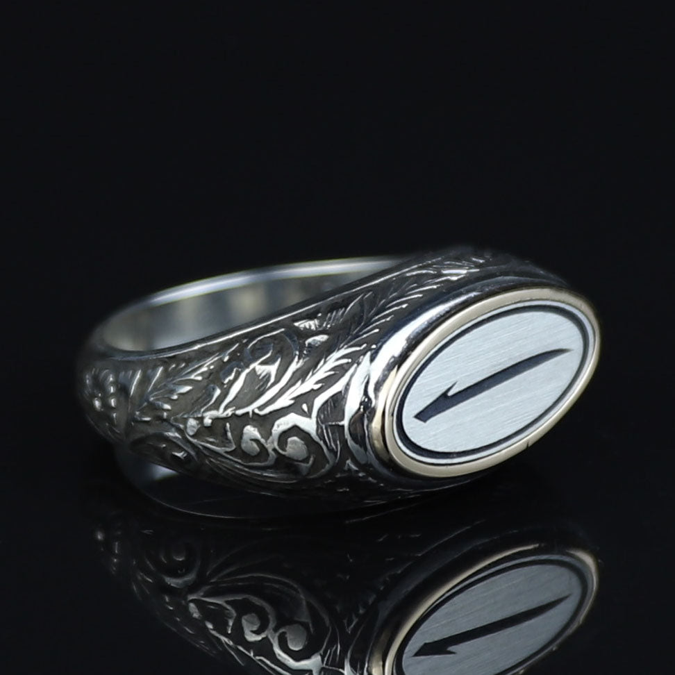 925 Sterling Silver Men’s Arabic Alif Letter Signet Ring, Vintage Engraved Oval Ring, Islamic Style Statement Ring,