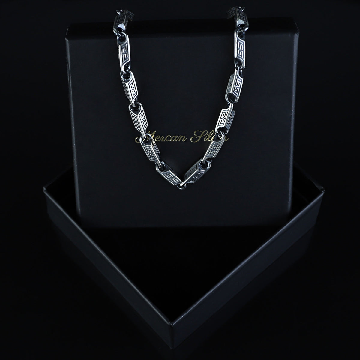 Silver 5MM Oxized Greek Key Chain Necklace