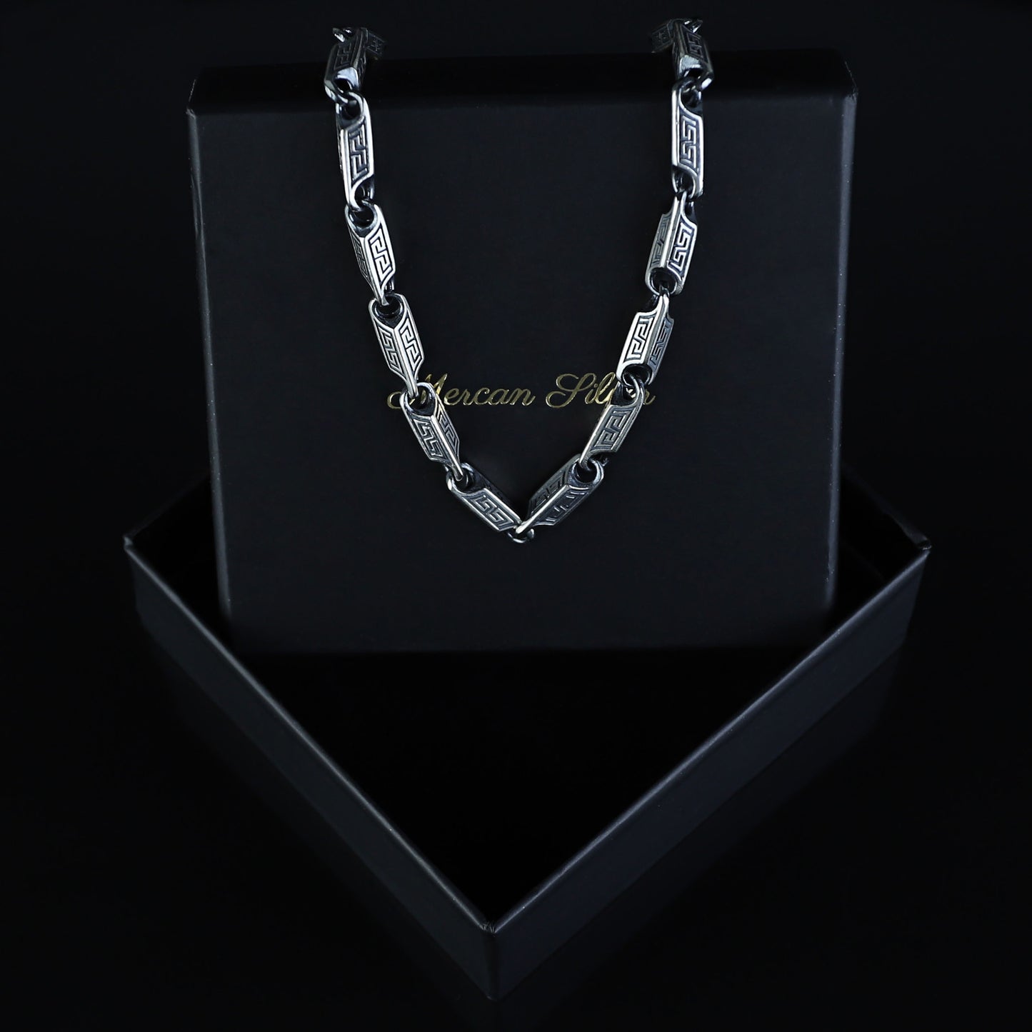 Silver 5MM Oxized Greek Key Chain Necklace