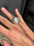 Men Silver White Turquoise Ring, Natural White Turquoise Engraved Ring, Oval Turquoise Sterling Silver Men Ring, 925k Sterling Silver Ring