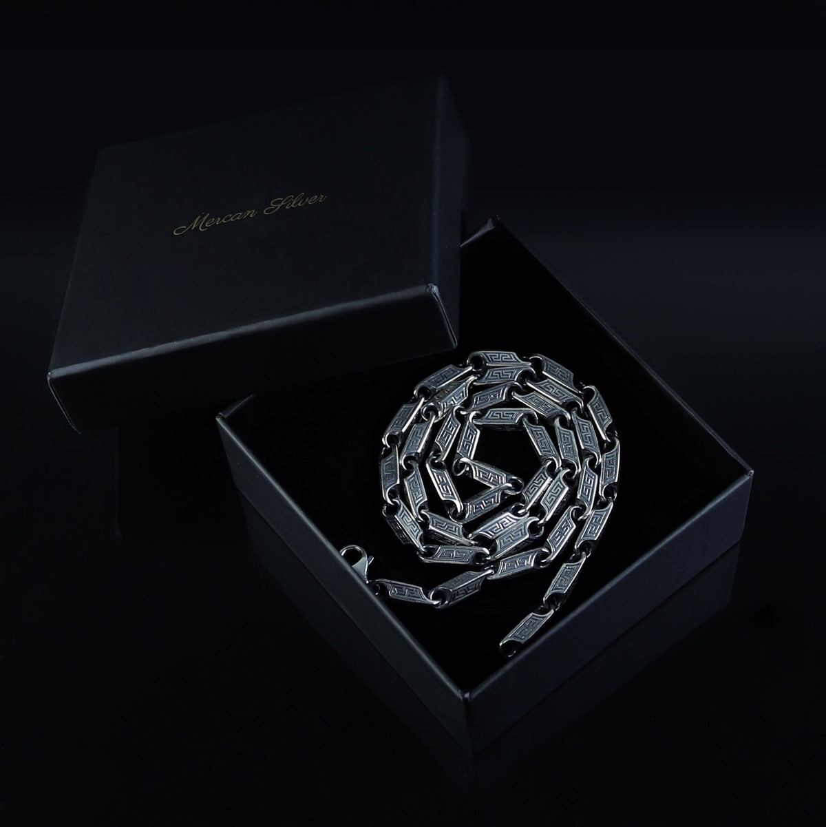 Silver 5MM Oxized Greek Key Chain Necklace