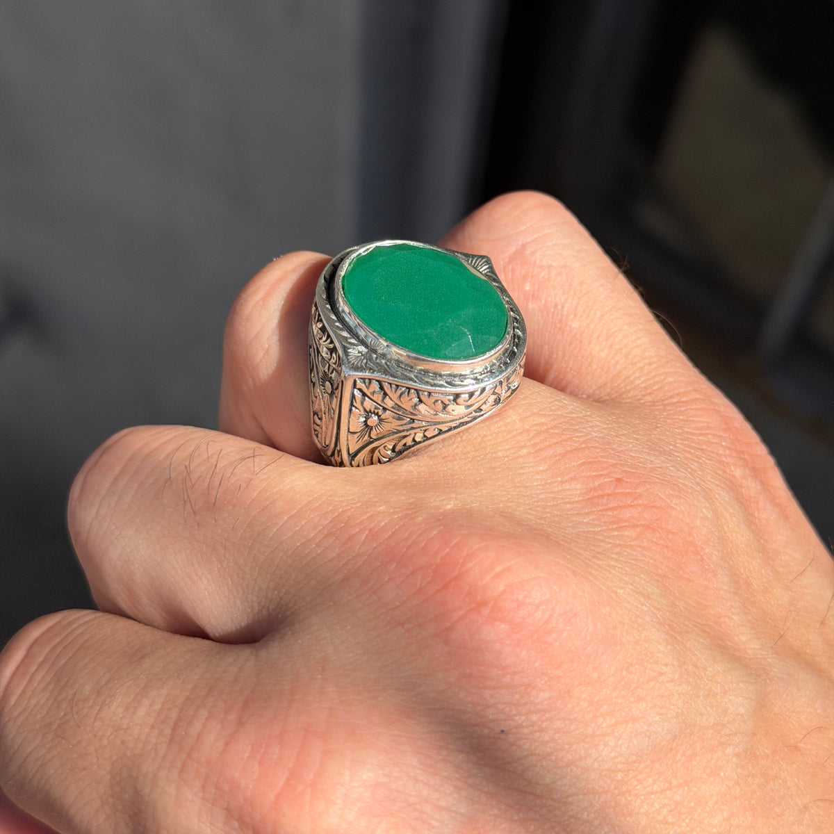 925 Silver Men Emerald Gemstone Ring, Handmade Engraved Men Ring, Green  Stone Men Ring, Father Day Gift, Husband Gift, 925k Silver