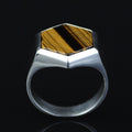 925 Hexagon Tiger's Eye Stone Ring, Silver Tiger Eye Ring, Signet Tiger Ege Gemstone Ring, Handmade Tiger Eye Stone Ring , Gift to Him