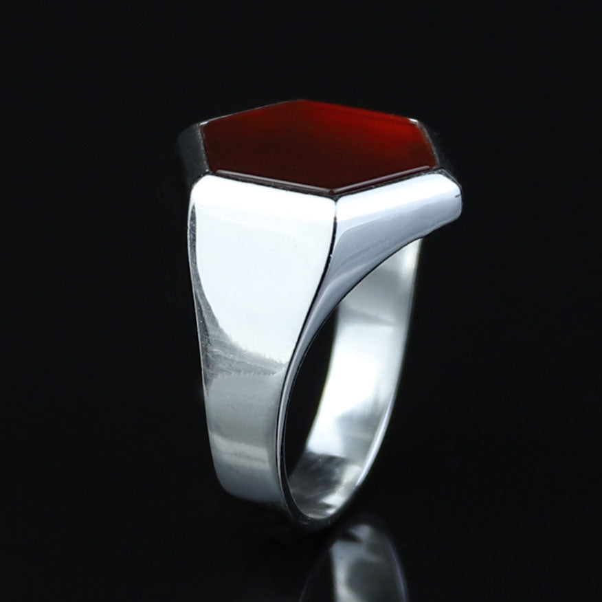 925 Silver Classic Red Agate Ring, Hexagon Red Carnelian Gemstone Ring, Men Signet Handmade Ring, 925k Sterling Silver, Gift For Men