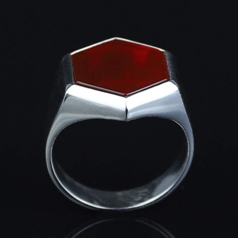 925 Silver Classic Red Agate Ring, Hexagon Red Carnelian Gemstone Ring, Men Signet Handmade Ring, 925k Sterling Silver, Gift For Men