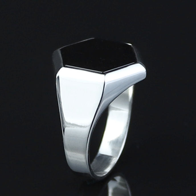 Mens Hexagon Onyx Signet Ring, Black Onyx Stone Ring, Modern Silver Men Ring, Classic Signet Ring, 925k Sterling Silver Ring, Gift For Him