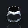 Mens Hexagon Onyx Signet Ring, Black Onyx Stone Ring, Modern Silver Men Ring, Classic Signet Ring, 925k Sterling Silver Ring, Gift For Him