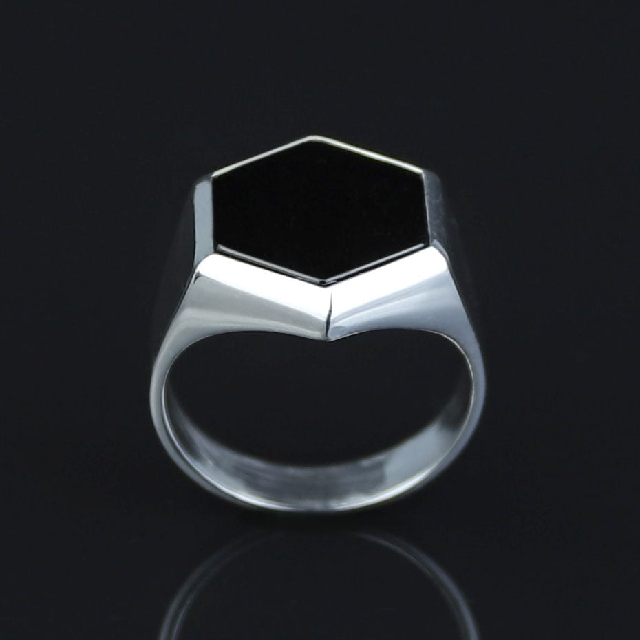 Mens Hexagon Onyx Signet Ring, Black Onyx Stone Ring, Modern Silver Men Ring, Classic Signet Ring, 925k Sterling Silver Ring, Gift For Him