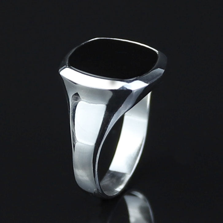 Sterling Silver Onyx Ring, Mens Signet Ring, Onyx Statement Ring, Onyx Square Signet Ring, Solid Silver Ring, 925k Sterling Silver Ring