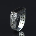 925 Sterling Silver Men’s Black Onyx Signet Ring, Rectangular Engraved Statement Ring, Turkish Handmade Jewelry