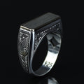 925 Sterling Silver Men’s Engraved Custom Signet Ring, Rectangular Engraved Statement Ring, Turkish Handmade Jewelry