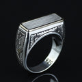 925 Sterling Silver Men’s Engraved Custom Signet Ring, Rectangular Engraved Statement Ring, Turkish Handmade Jewelry