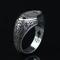 925 Sterling Silver Men’s Arabic Calligraphy Signet Ring, Oval Engraved Statement Ring, Vintage Islamic Style Ring, Intricate Floral Filigree Design
