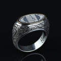 925 Sterling Silver Men’s Arabic Calligraphy Signet Ring, Oval Engraved Statement Ring, Vintage Islamic Style Ring, Intricate Floral Filigree Design
