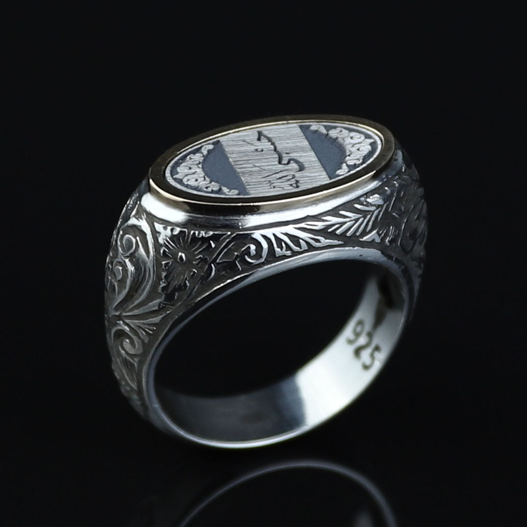 925 Sterling Silver Men’s Arabic Calligraphy Signet Ring, Oval Engraved Statement Ring, Vintage Islamic Style Ring, Intricate Floral Filigree Design