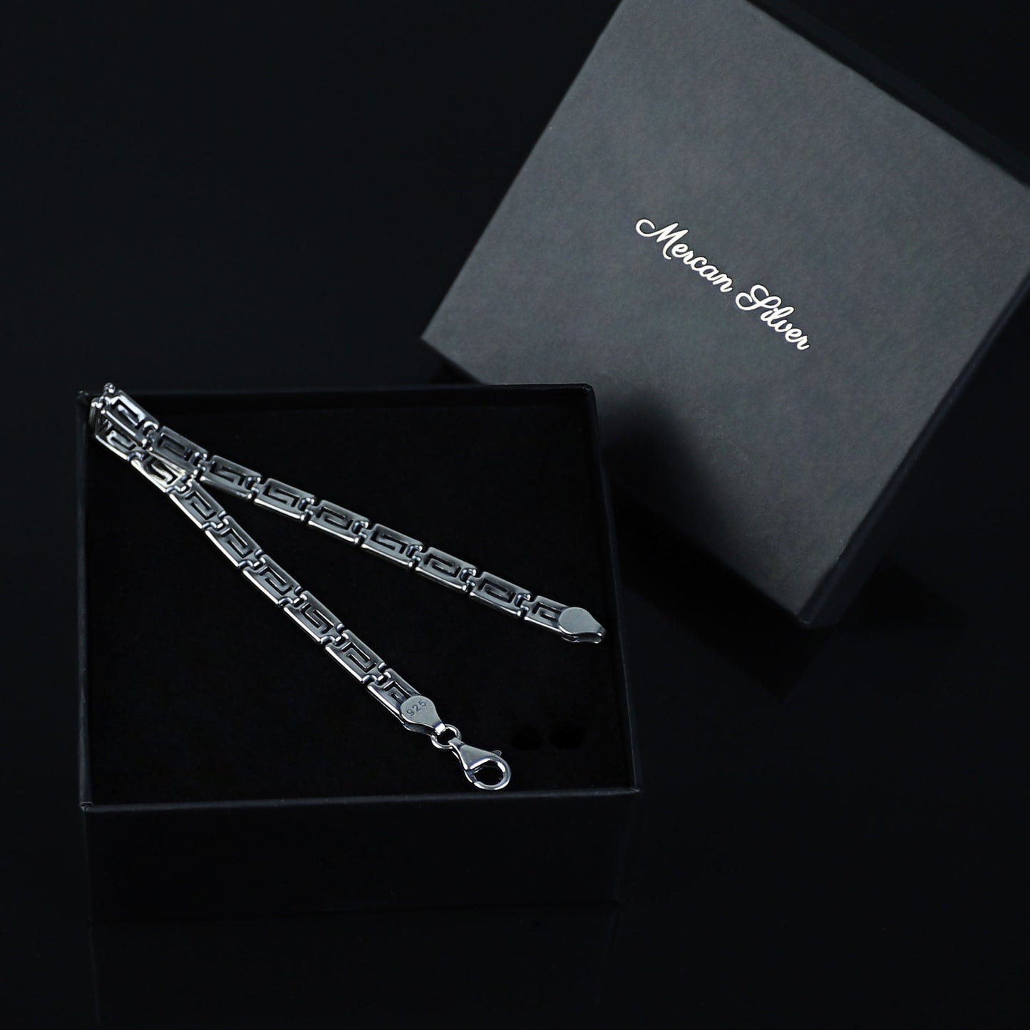 Solid Silver Greek Key Chain Bracelet