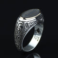 925 Sterling Silver Men’s Arabic Alif Letter Signet Ring, Vintage Engraved Oval Ring, Islamic Style Statement Ring,