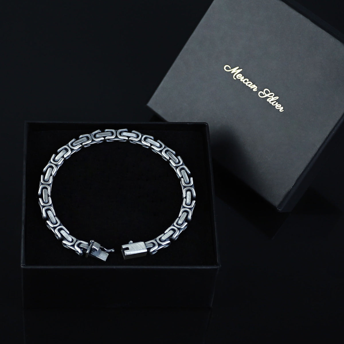925 Sterling Silver Byzantine Heavy Chain Elegant Men Bracelet