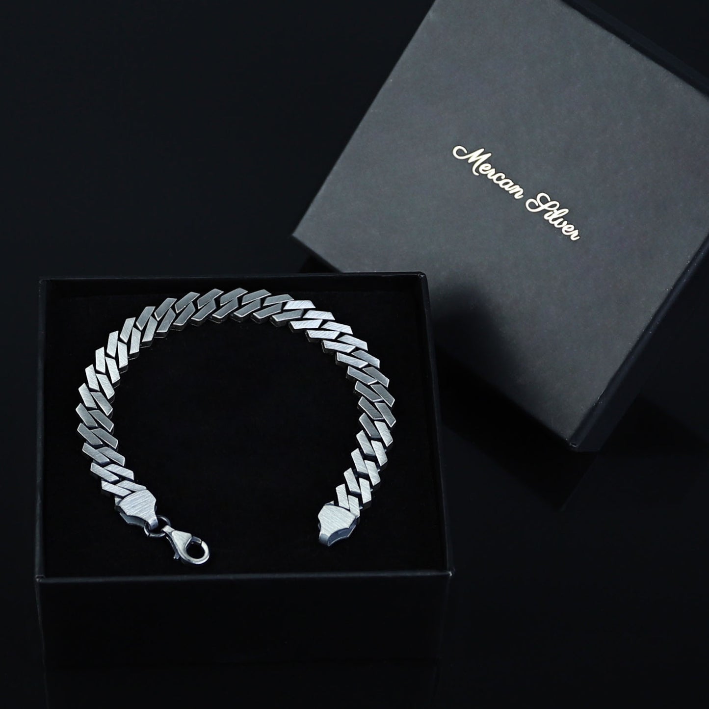 Sterling Silver Men Cuban Curb Chain Oxized Bracelet