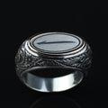 925 Sterling Silver Men’s Arabic Alif Letter Signet Ring, Vintage Engraved Oval Ring, Islamic Style Statement Ring,