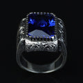 925 Sterling Silver Blue Sapphire Ring , Octogon Blue Gemstone Signet Ring, Vintage Engraved Statement Ring, Intricate Floral Filigree Design
