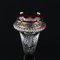 925 Sterling Silver Men’s Red Garnet Ring, Oval Red Gemstone Statement Ring, Vintage Turkish Style Ring