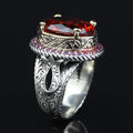 925 Sterling Silver Men’s Red Garnet Ring, Oval Red Gemstone Statement Ring, Vintage Turkish Style Ring