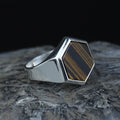 925 Hexagon Tiger's Eye Stone Ring, Silver Tiger Eye Ring, Signet Tiger Ege Gemstone Ring, Handmade Tiger Eye Stone Ring , Gift to Him